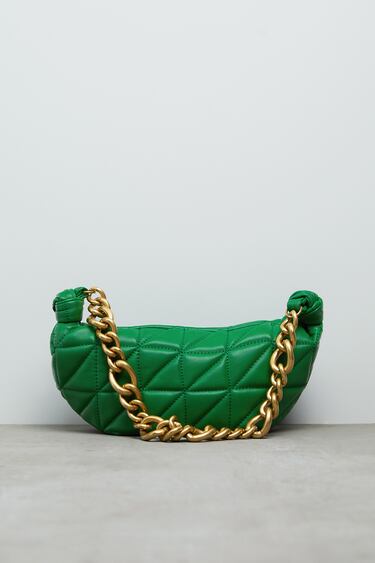 CHAIN HANDLED QUILTED LEATHER BAG