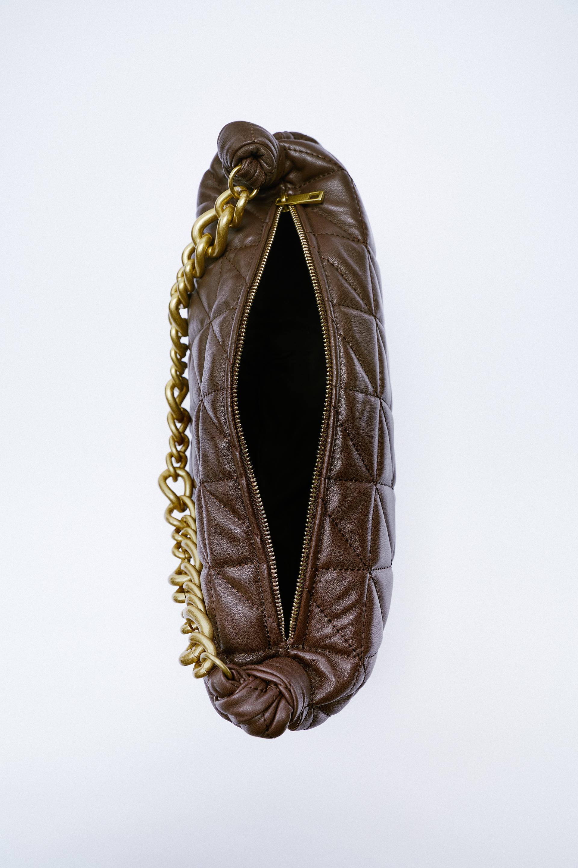 Quilted Leather Bag With Chain Chocolate Brown Zara Spain Quilted Leather Bag With Chain Chocolate Brown Zara Spain