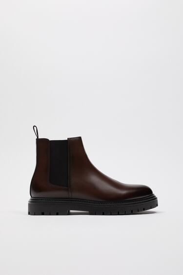 LEATHER ANKLE BOOTS WITH TRACK SOLE