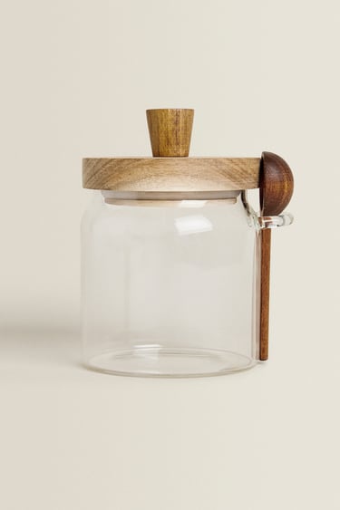 Image 0 of BOROSILICATE GLASS AND WOODEN SUGAR BOWL from Zara
