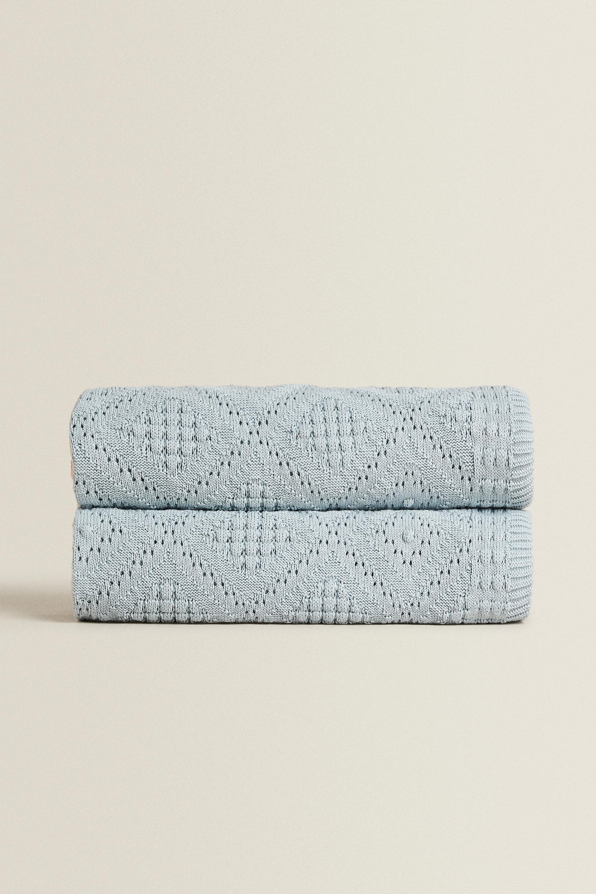 Textured Cotton Blanket Blue Zara United States Textured Cotton Blanket Blue Zara United States