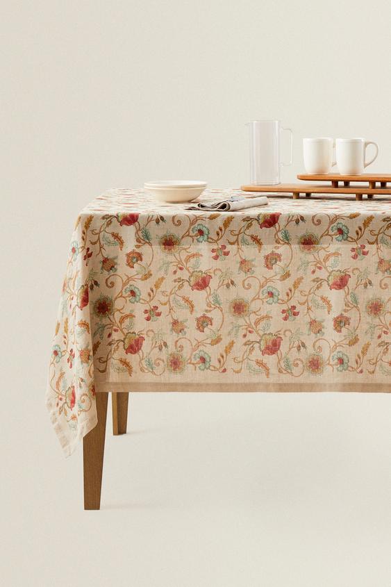 フラワープリント リネンテーブルクロス ナチュラル Zara Japan 日本 フラワープリント リネンテーブルクロス ナチュラル Zara Japan 日本