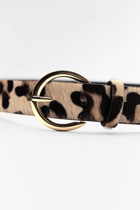 LEATHER LEOPARD PRINT BELT - Brown