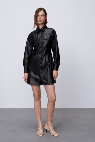 Leather Shirt Zara, Black Leather Top Zara