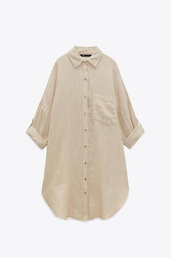 LINEN SHIRT WITH POCKET - Beige | ZARA 