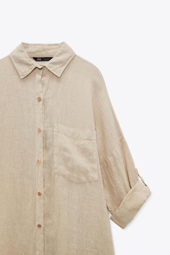 LINEN SHIRT WITH POCKET - Beige | ZARA 