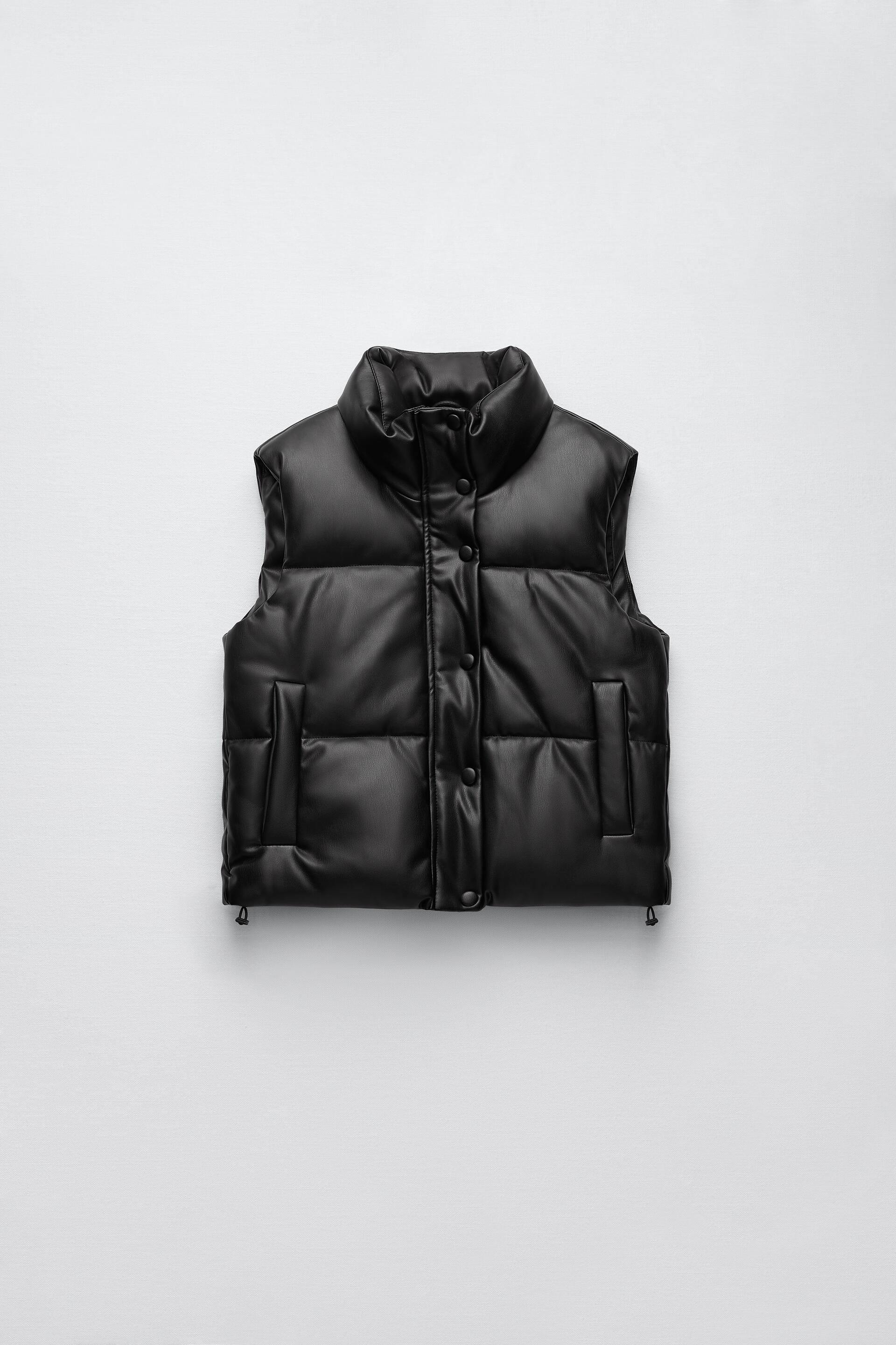 FAUX LEATHER PUFFER GILET - Black 