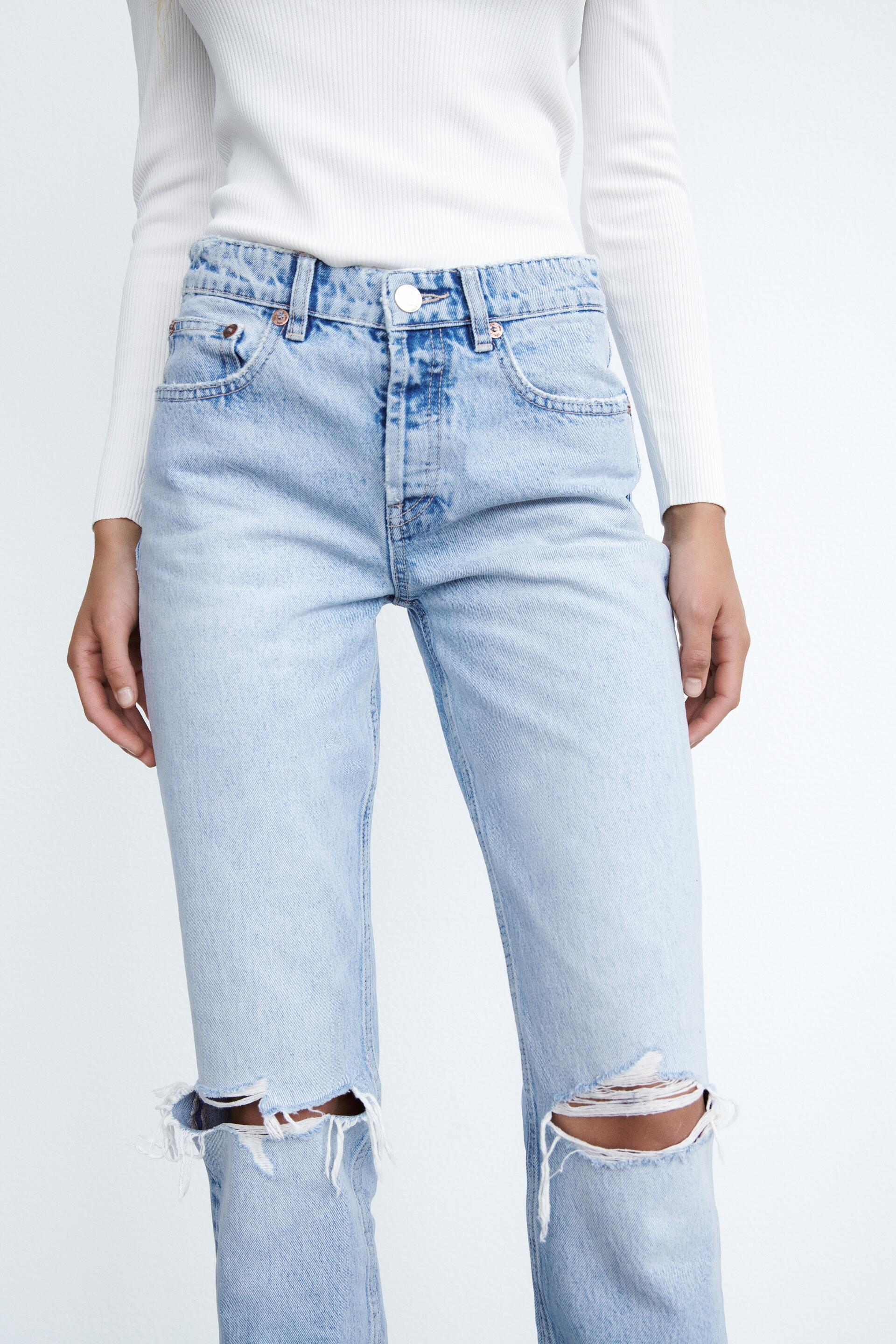 RIPPED STRAIGHT FIT JEANS - Light blue | ZARA Australia