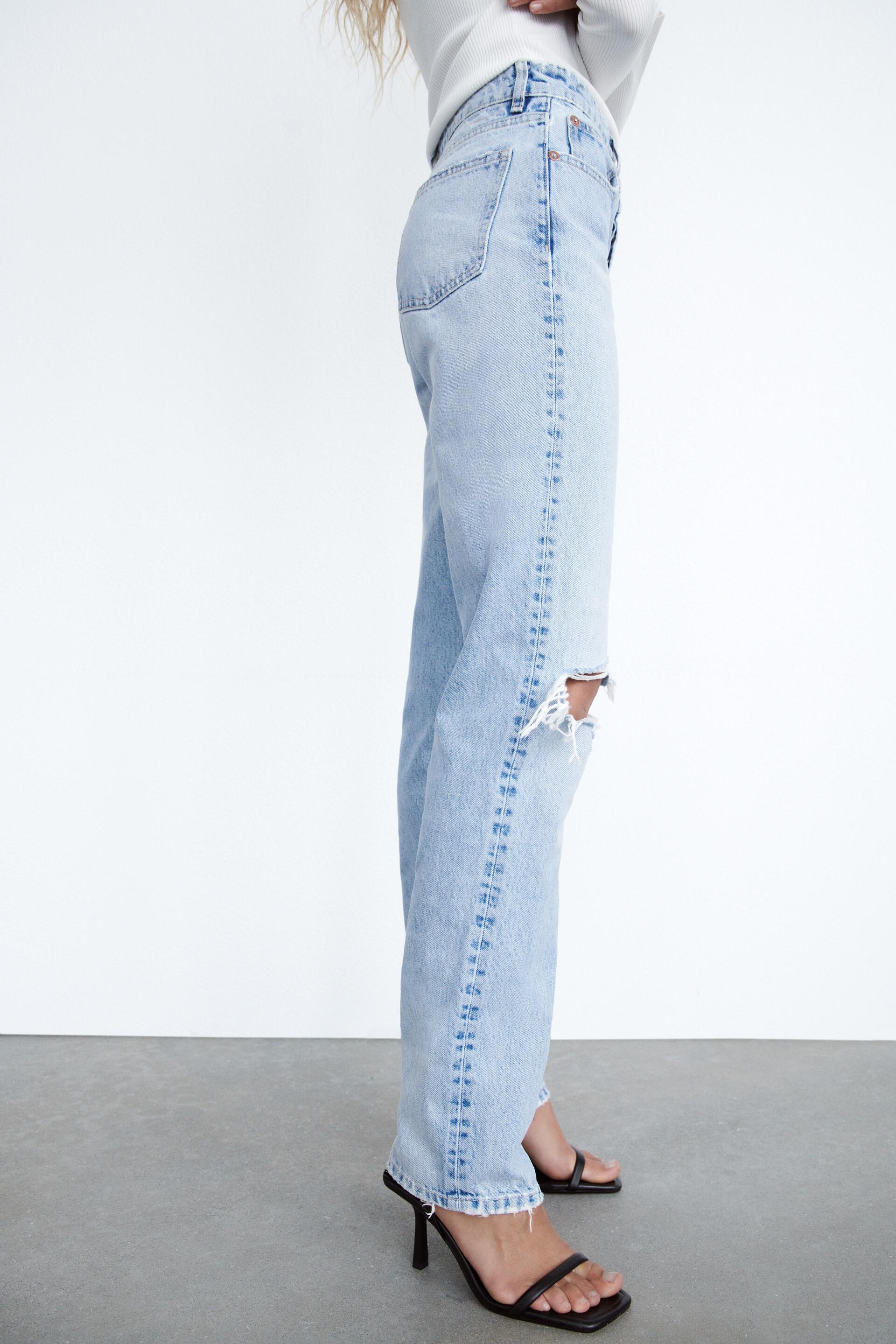 RIPPED STRAIGHT FIT JEANS - Light blue | ZARA Australia