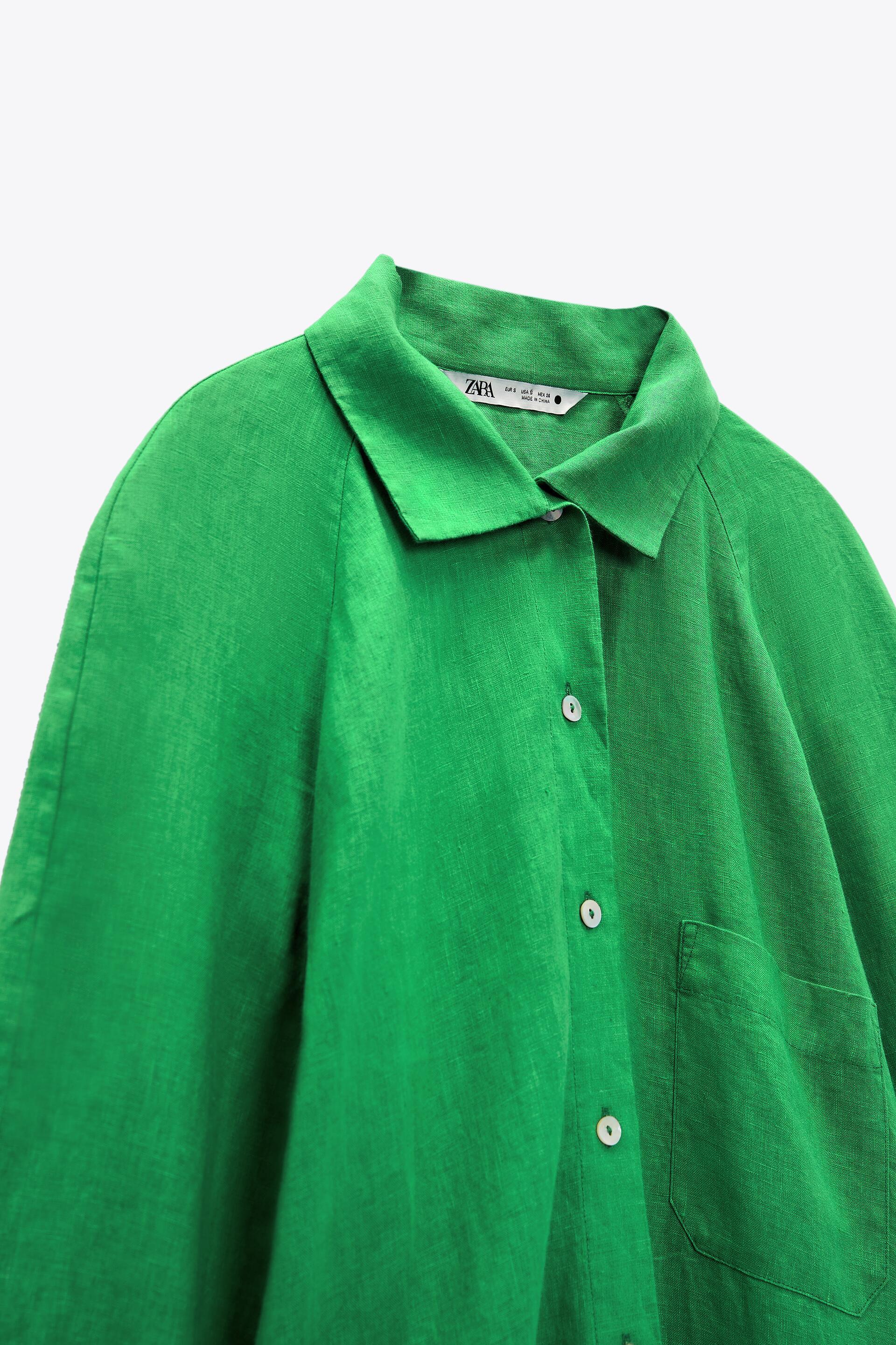 zara green linen shirt