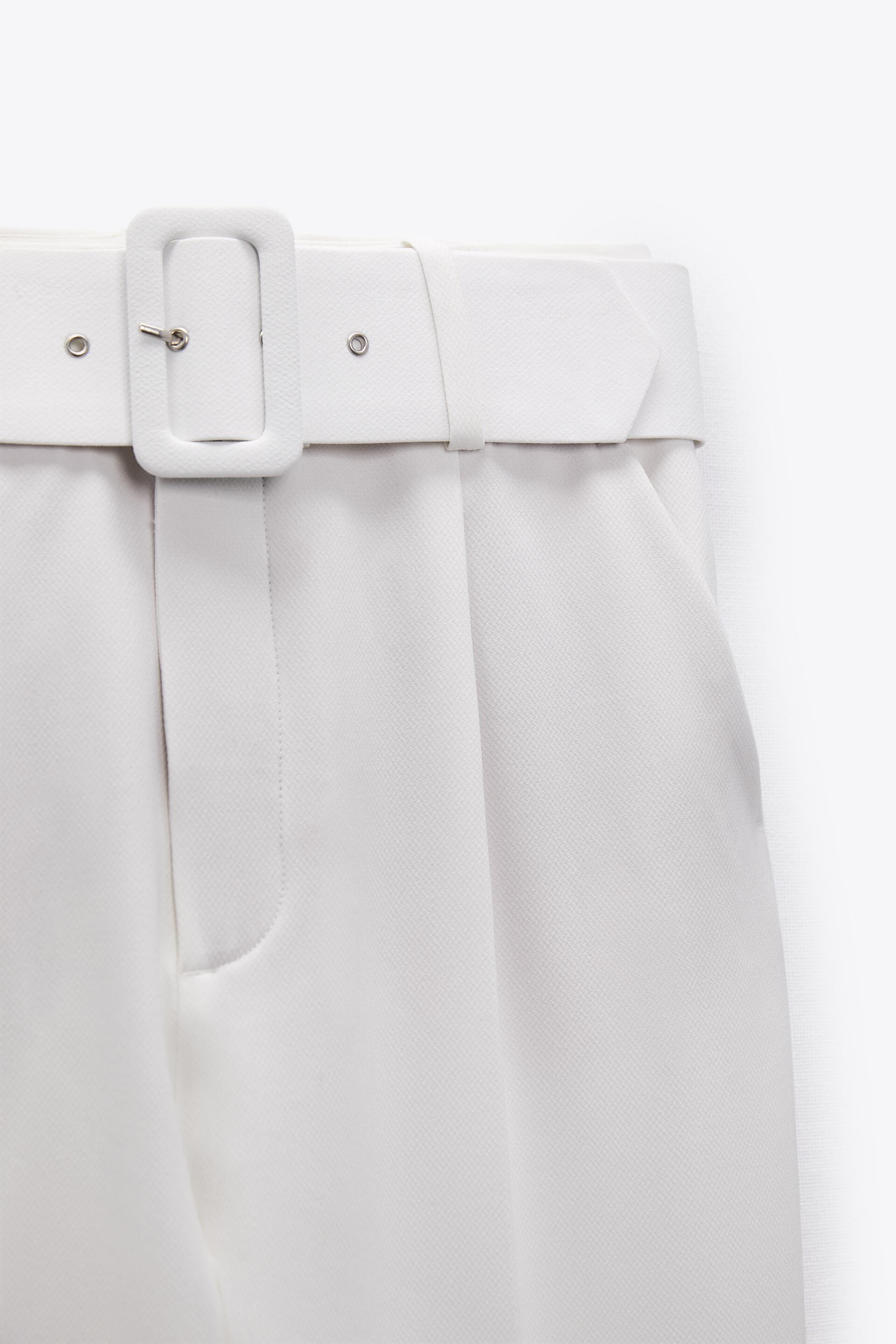 TROUSERS WITH LINED BELT - Oyster White 