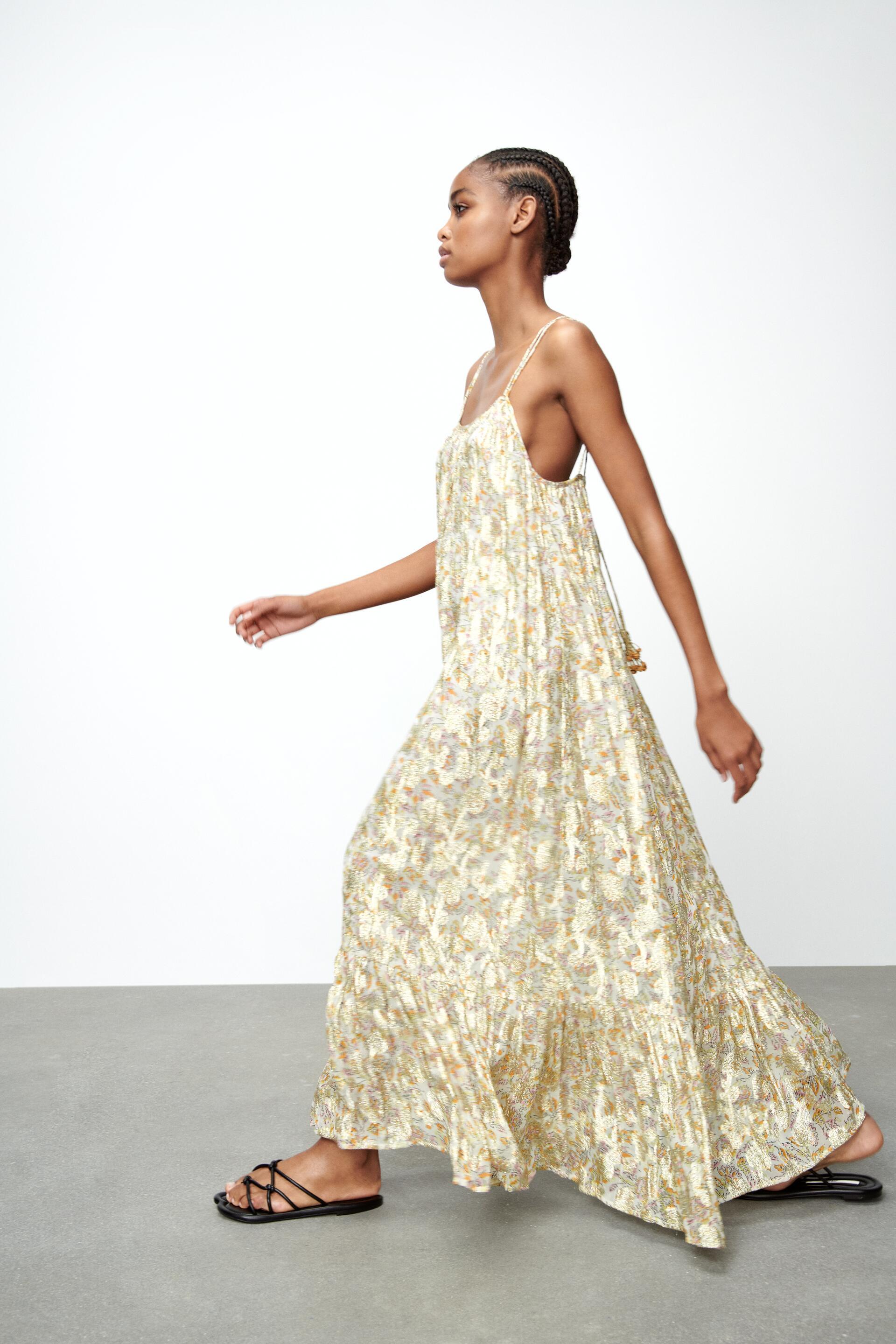 Zara Printed Dress Zara Dress With Metallic Thread METALLIC