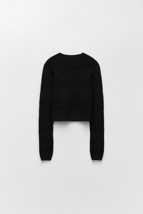 Zara black and white knit sweater clearance