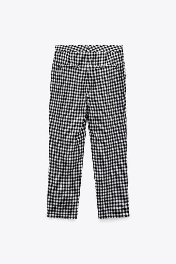 GINGHAM LINEN BLEND TROUSERS - Black 