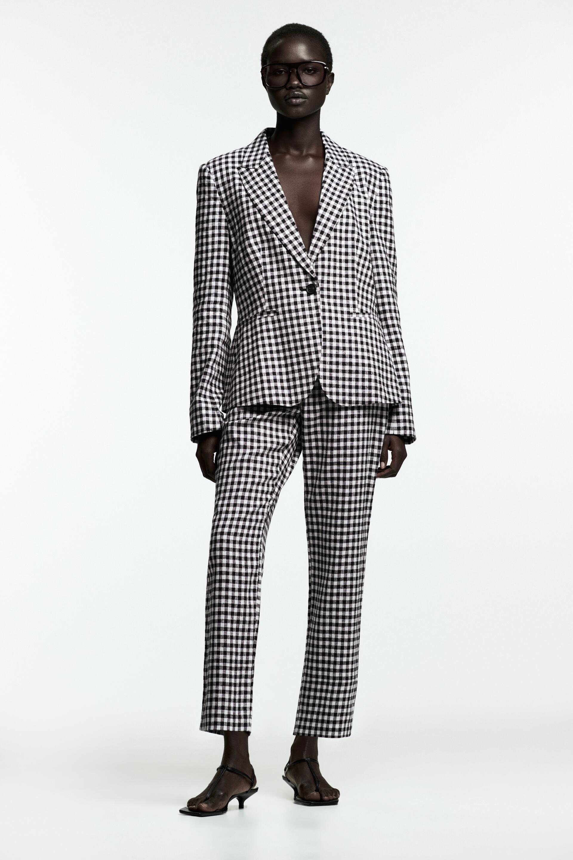 black and white gingham blazer