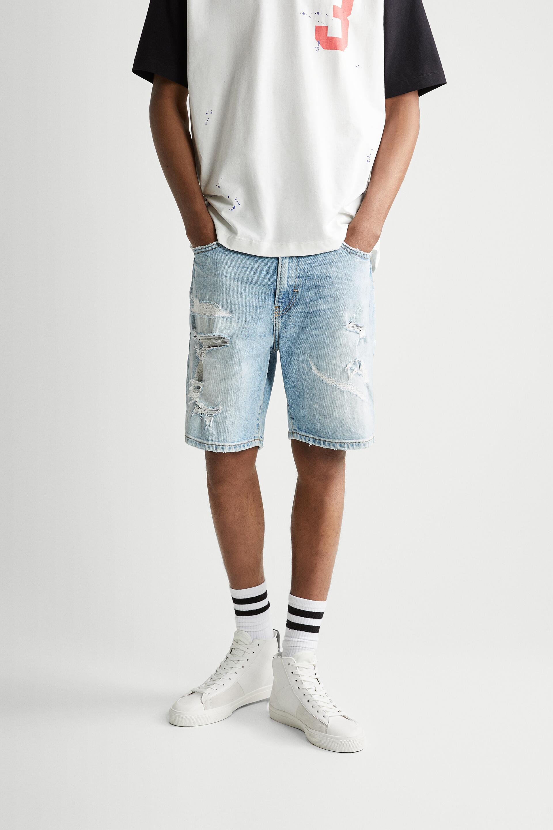 RIPPED DENIM BERMUDA SHORTS - Light 