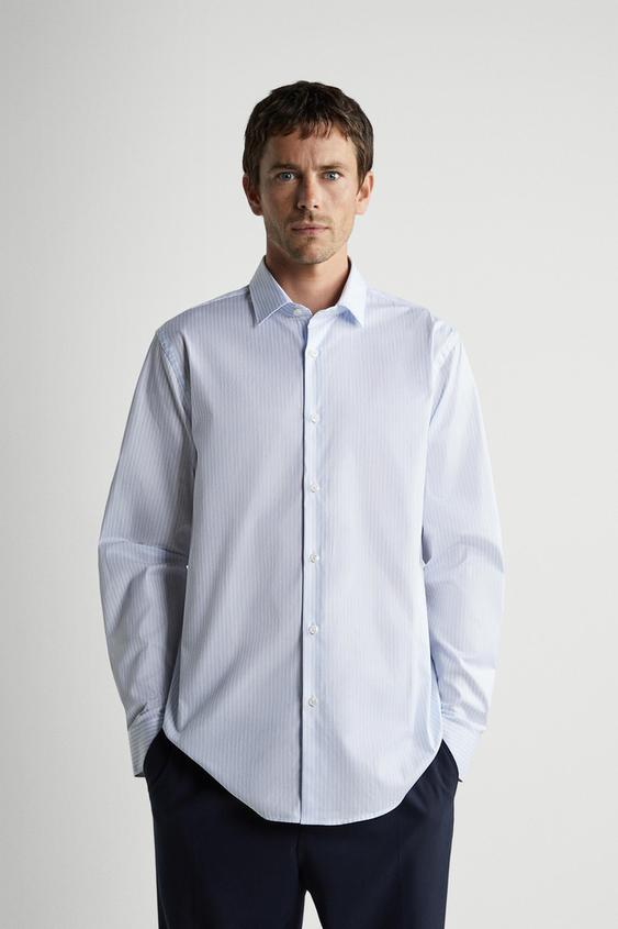 STRIPED TEXTURED SHIRT - White | ZARA 