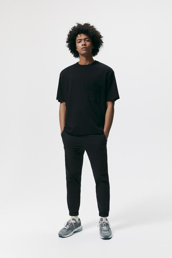 JOGGER WAIST COTTON TROUSERS - Black | ZARA Australia