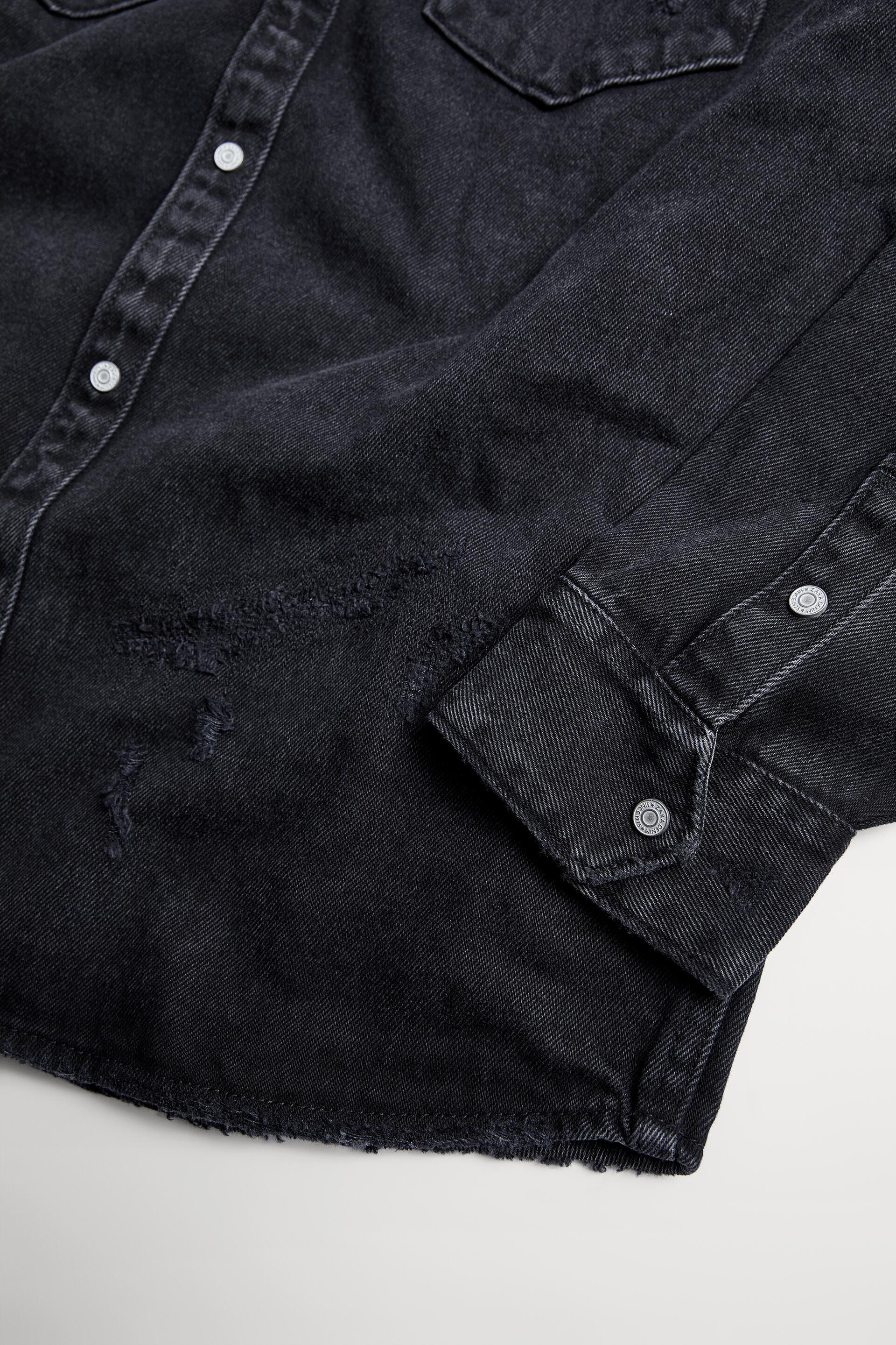 RIPPED DENIM OVERSHIRT - Light sand 