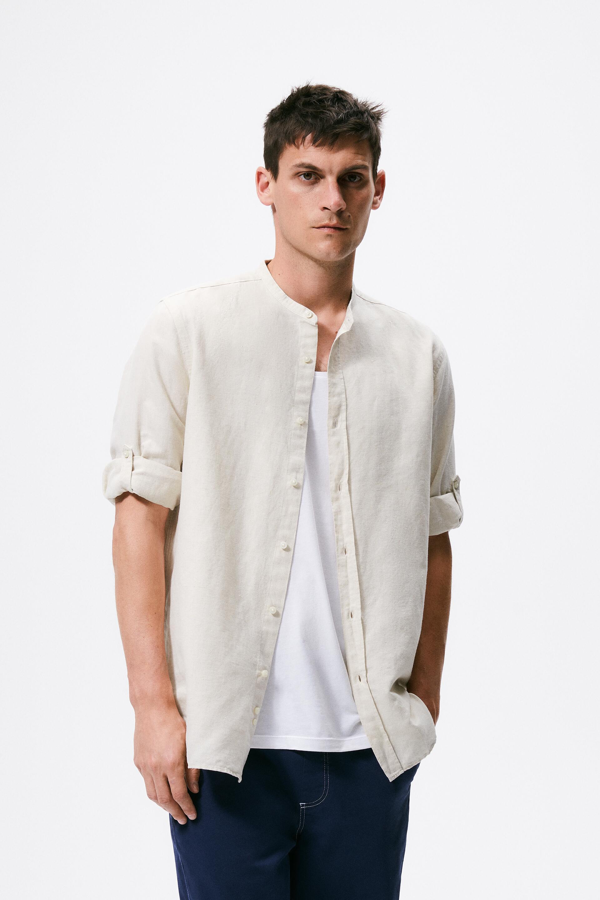 TEXTURED LINEN/COTTON SHIRT - Natural 