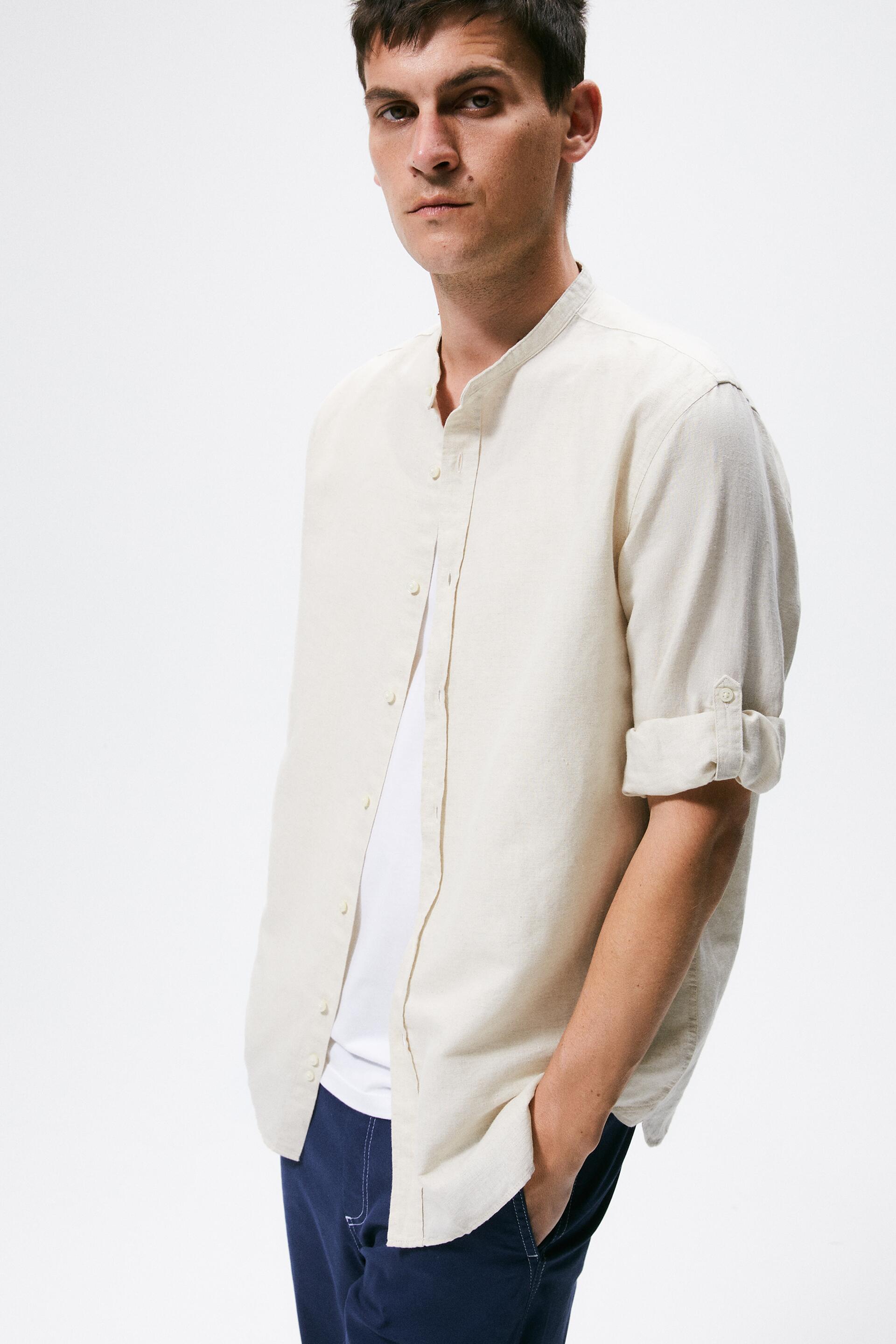 TEXTURED LINEN/COTTON SHIRT - Natural 