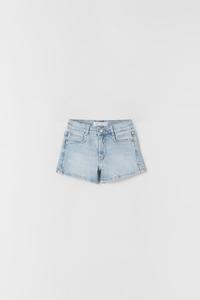 HIGH-WAIST DAMAGED DENIM BERMUDA SHORTS 