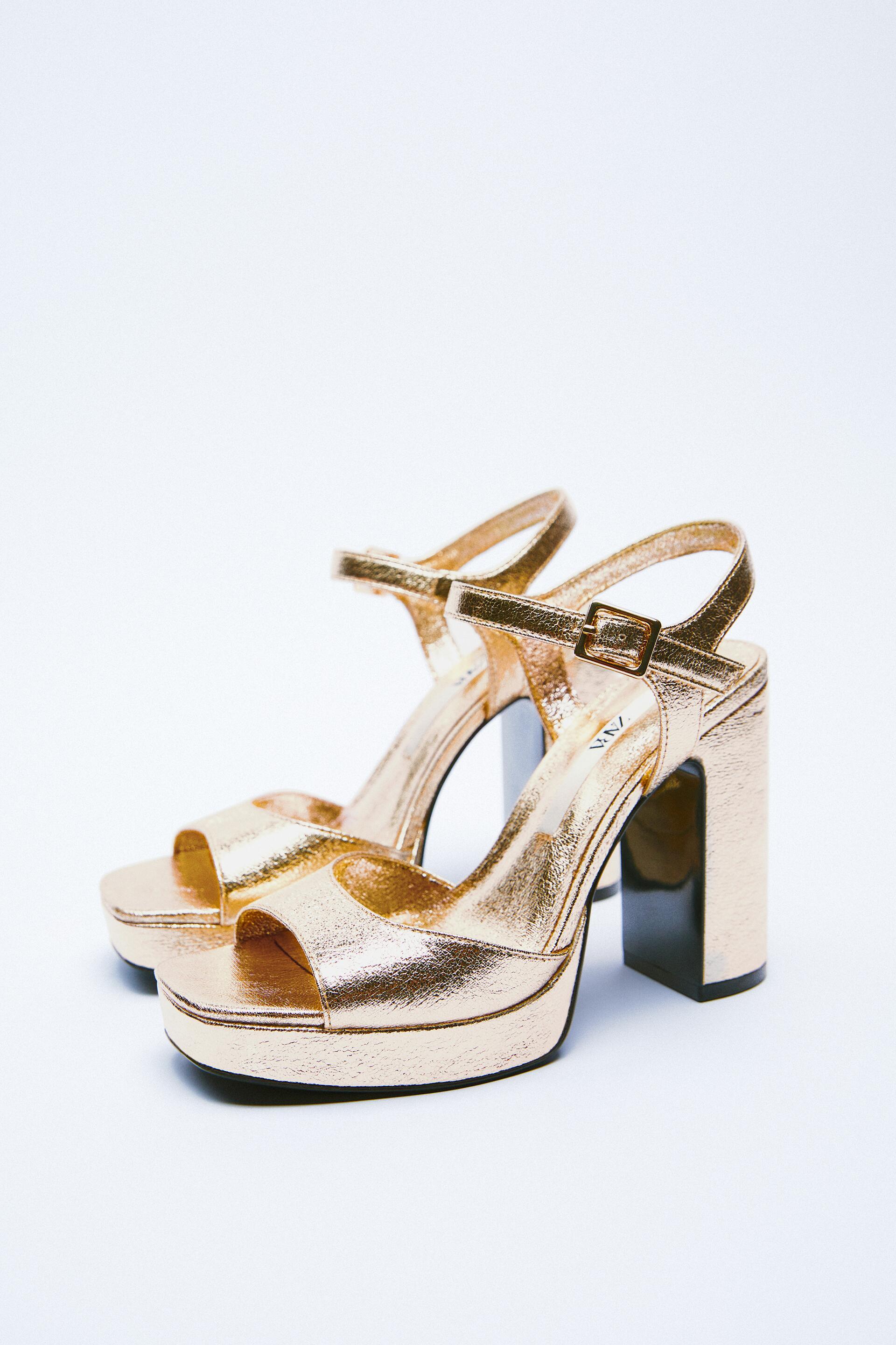 gold high heels with platform
