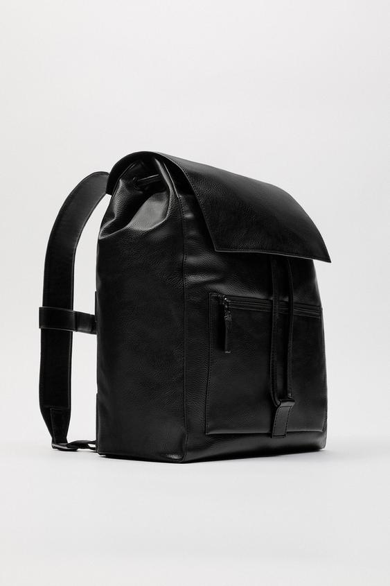 zara black leather backpack