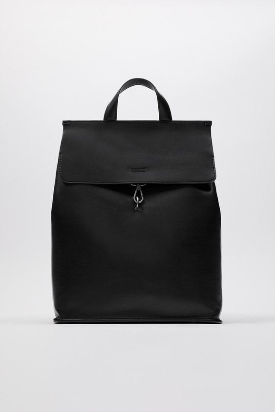 zara black leather backpack