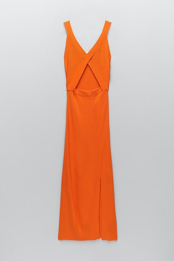 zara orange midi dress