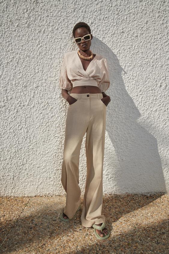 チェック リネンブレンド トップス Zara Japan 日本 チェック リネンブレンド トップス Zara Japan 日本