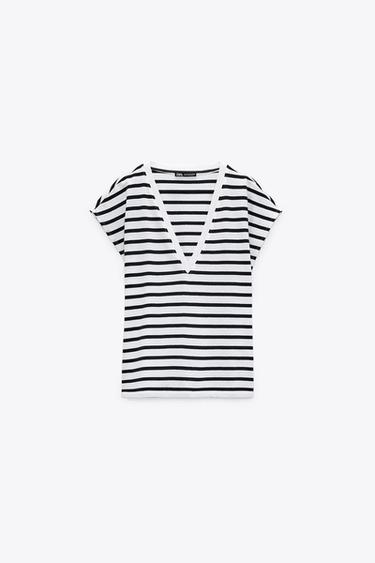 CAMISETA CUELLO PICO - Rayas | ZARA España