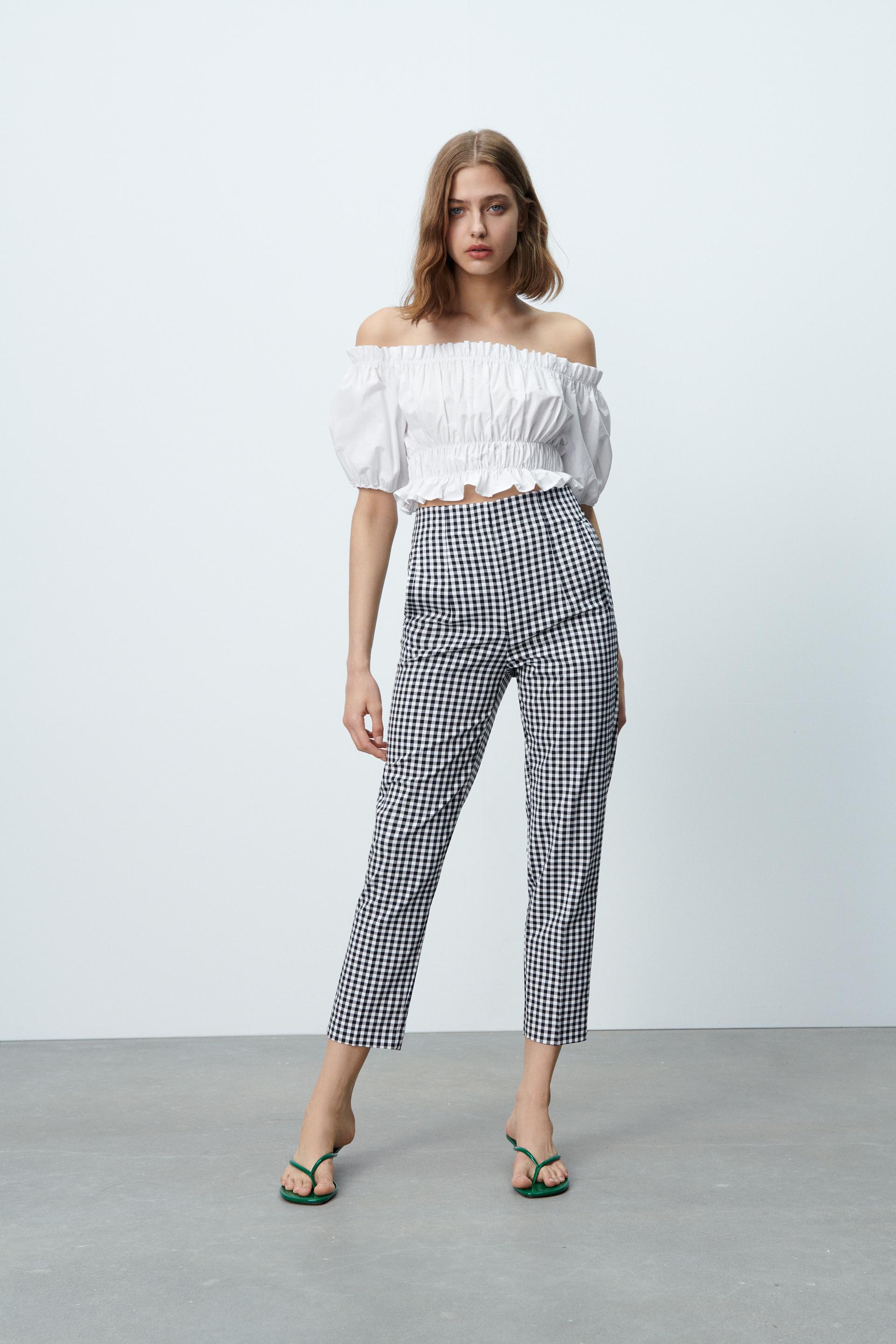 ハイライズ ギンガムチェック パンツ ホワイト ブラック Zara Japan 日本 ハイライズ ギンガムチェック パンツ ホワイト ブラック Zara Japan 日本