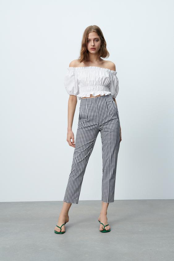 ハイライズ ギンガムチェック パンツ ホワイト ブラック Zara Japan 日本