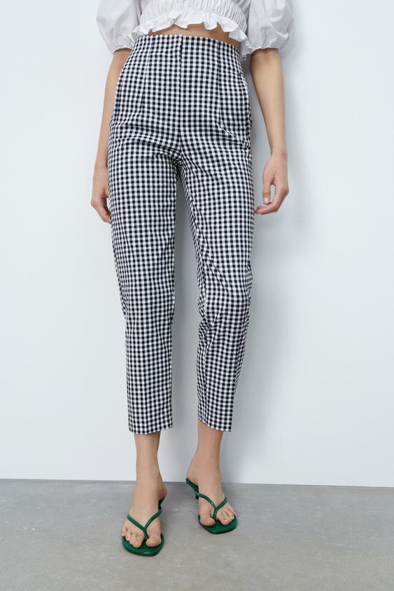 ハイライズ ギンガムチェック パンツ ホワイト ブラック Zara Japan 日本