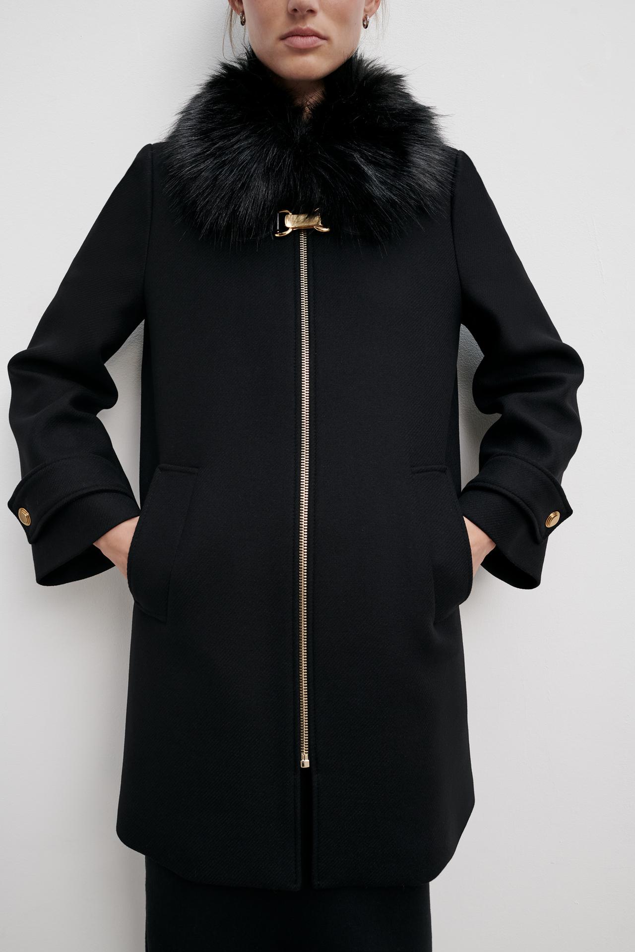 COAT WITH FAUX FUR COLLAR
