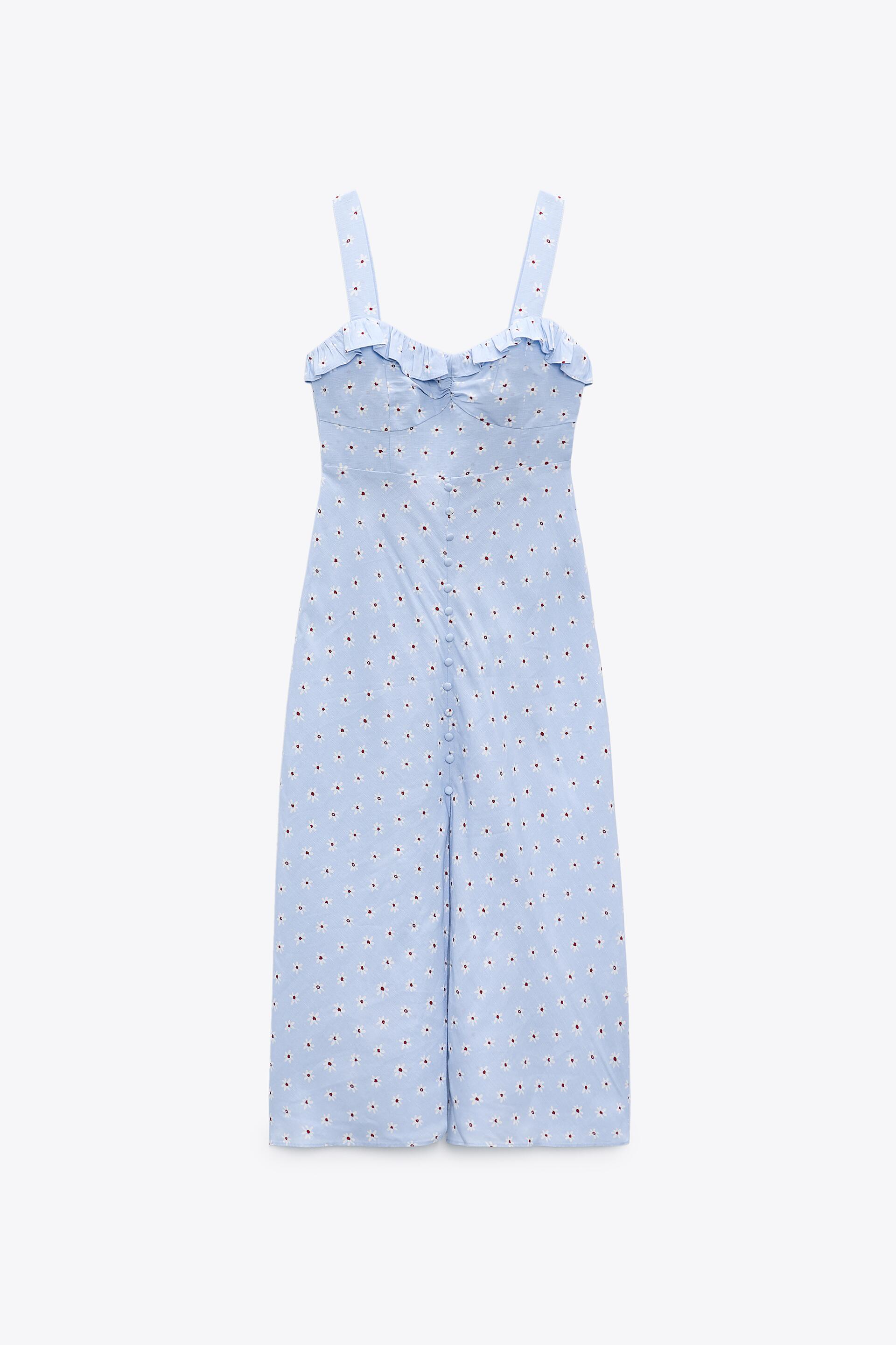 VESTIDO CON LINO FLORES - Azul claro | ZARA Chile