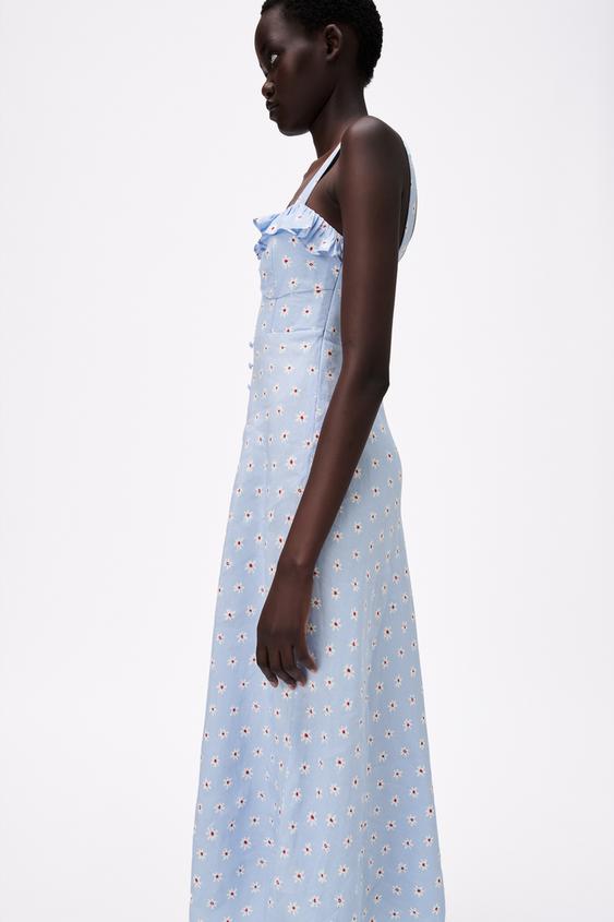 Zara blue floral print dress clearance