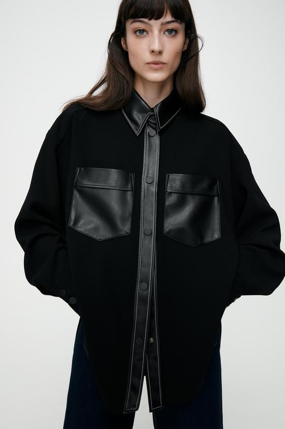 コントラストレザー風シャツ Zara Japan 日本 コントラストレザー風シャツ Zara Japan 日本
