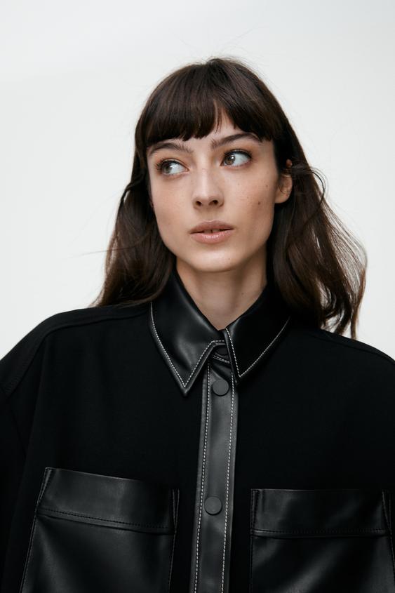 コントラストレザー風シャツ Zara Japan 日本 コントラストレザー風シャツ Zara Japan 日本