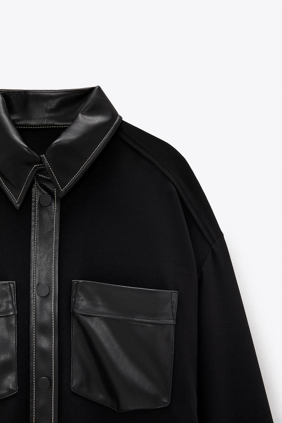 コントラストレザー風シャツ Zara Japan 日本 コントラストレザー風シャツ Zara Japan 日本