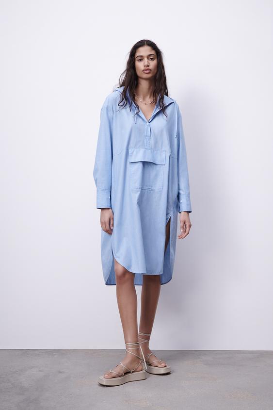ストライプポプリン フードワンピース Zara Japan 日本 ストライプポプリン フードワンピース Zara Japan 日本
