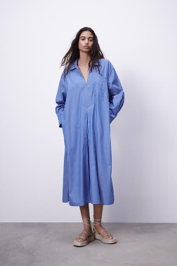 ストライプ ポプリン シャツワンピース Zara Japan 日本 ストライプ ポプリン シャツワンピース Zara Japan 日本