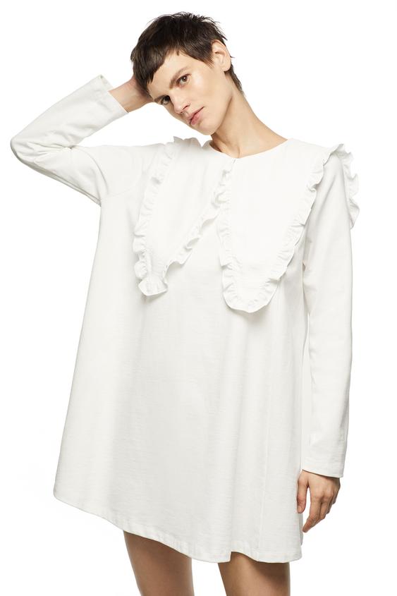 コンビ素材襟付きワンピース Zara Japan 日本 コンビ素材襟付きワンピース Zara Japan 日本
