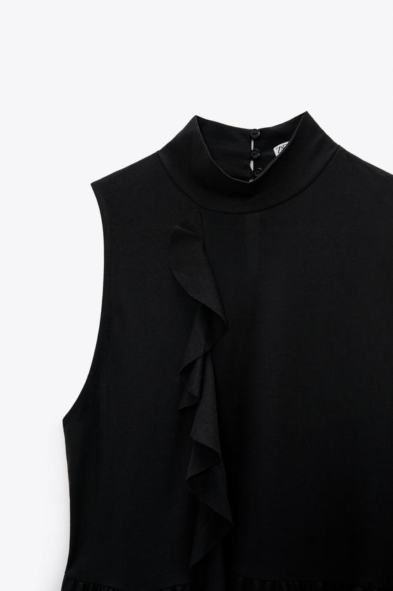 Zara ワンピース 黒 フリル Zara ワンピース 黒 フリル