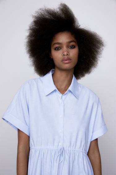 オックスフォード パネル ワンピース 空色 Zara Japan 日本 オックスフォード パネル ワンピース 空色 Zara Japan 日本