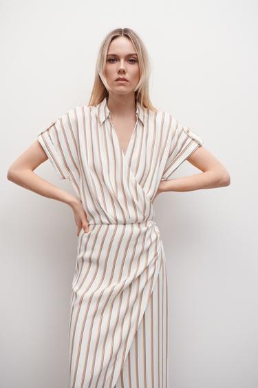 ストライプ ドレープ ワンピース Zara Japan 日本 ストライプ ドレープ ワンピース Zara Japan 日本