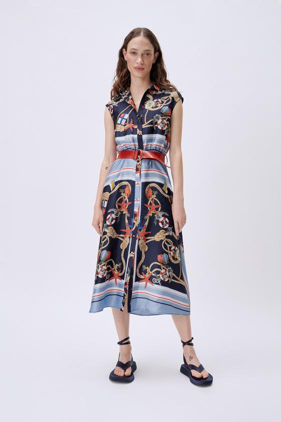ベルト付きプリント柄ワンピース Zara Japan 日本 ベルト付きプリント柄ワンピース Zara Japan 日本