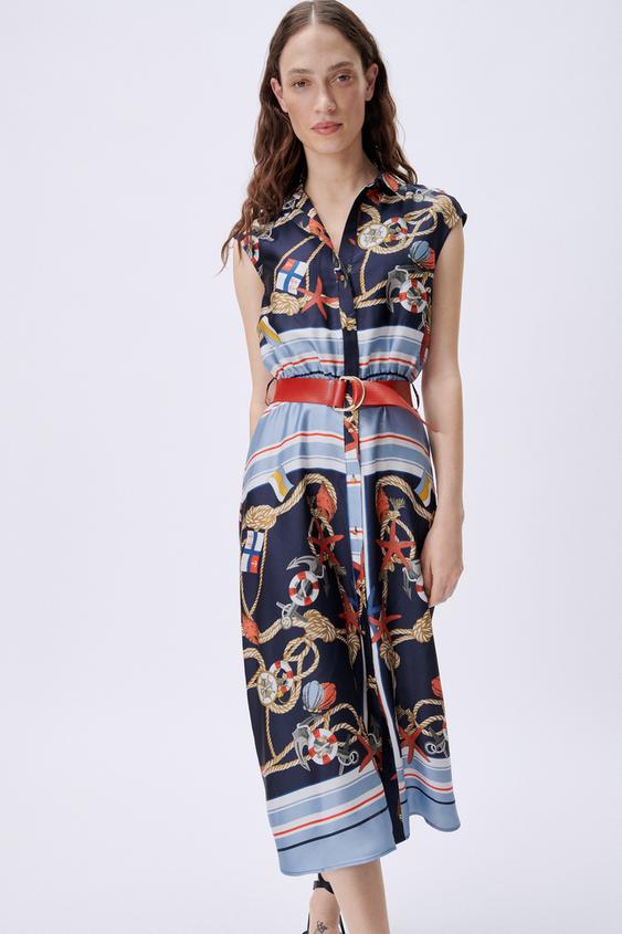 ベルト付きプリント柄ワンピース Zara Japan 日本 ベルト付きプリント柄ワンピース Zara Japan 日本