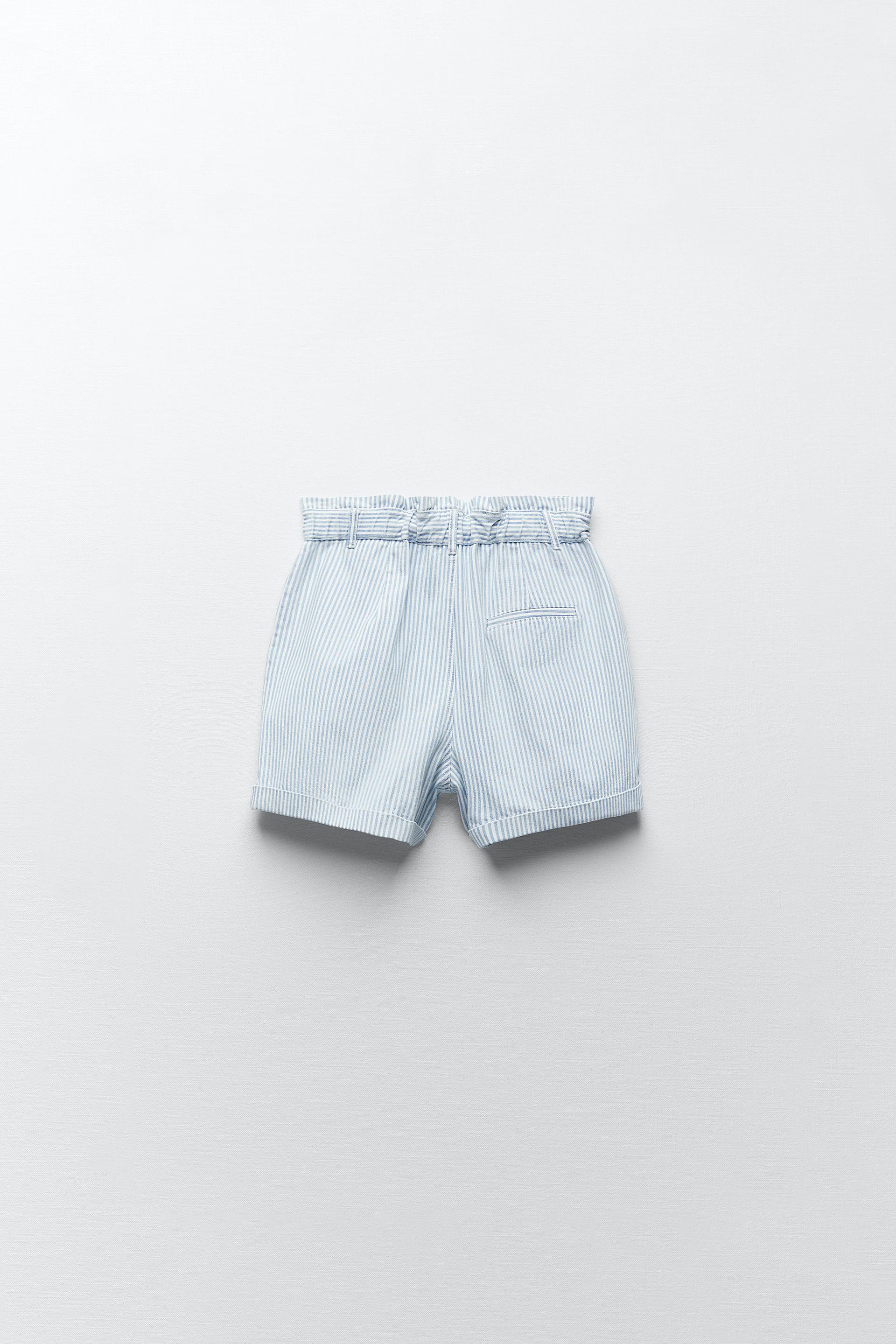 STRIPED PAPERBAG SHORTS - Light blue 